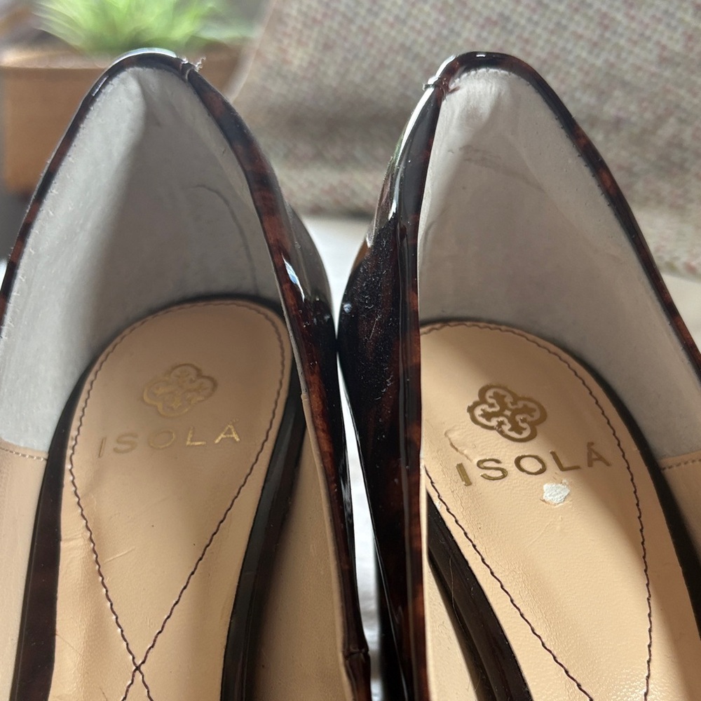 Isola Eleni Cinnamon Leopard Print Patent Leather Pumps Heels Size 7.5M - Picture 8 of 10
